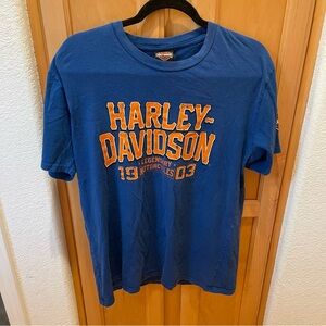 Harley Davidson Blue and Orange T-shirt Folsom California Size Large
